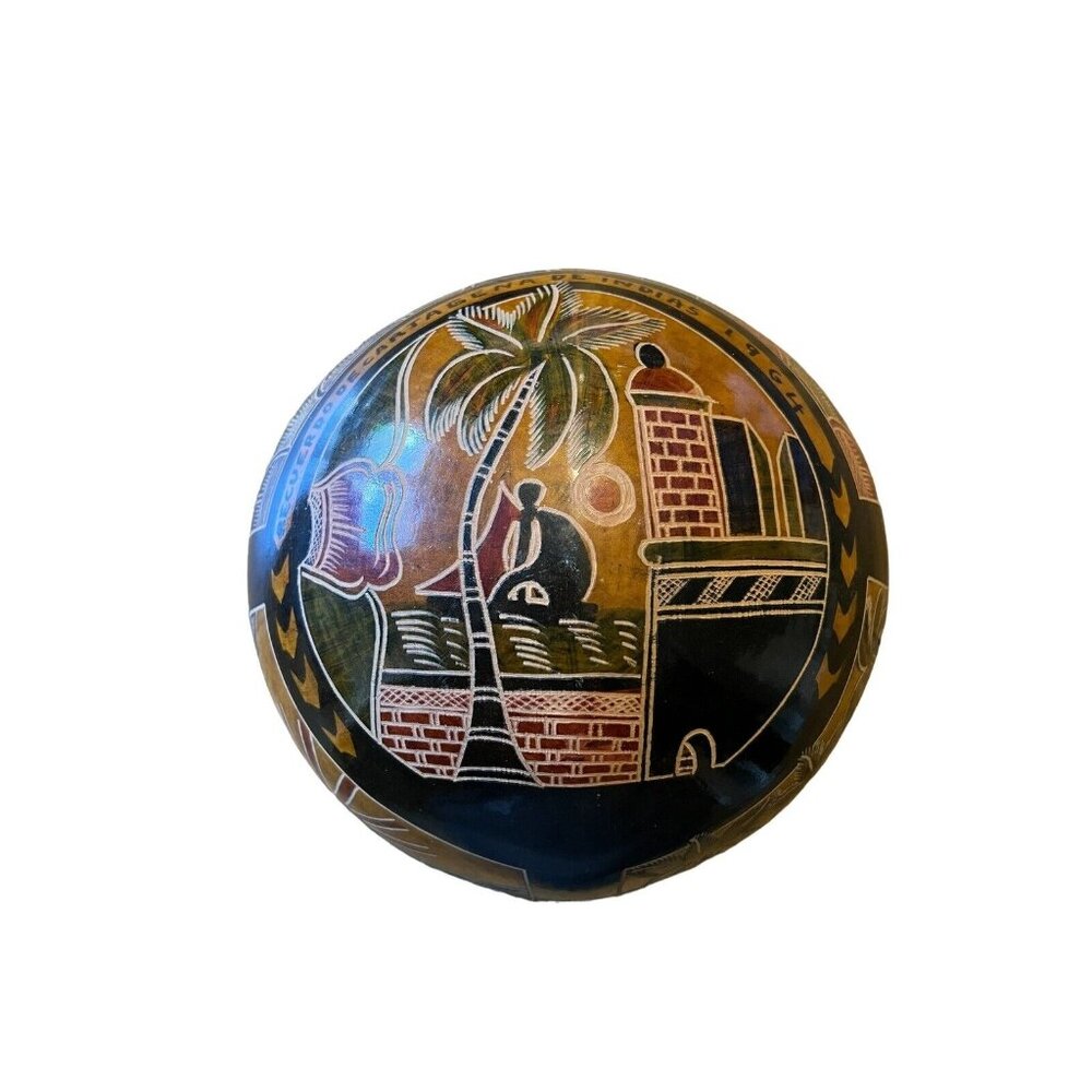 Coconut Shell Bowl souvenir from cartagenda de indias 1964 Collectible VTG‎